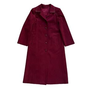 Vintage Faux Suede Long Coat Burgundy Creations Miss Style Union Made Size XS